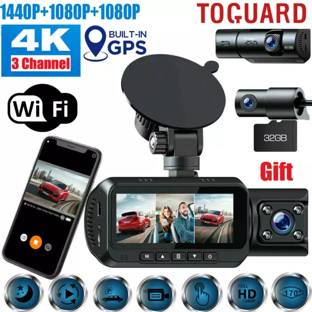 TOGUARD 3-Kanal 4K Dashcam Mit GPS WIFI Dual 1080P Auto Kamera DVR Nachtsicht