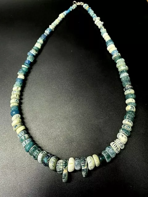 Old Antique Ancient Roman Antiquities Melon Shaped Glass Jewelry Bead Necklace