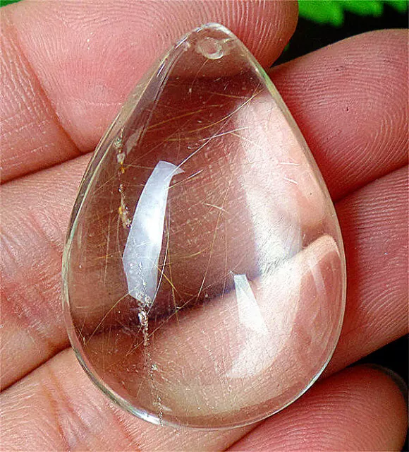 33x23x10mm Natural Gold Rutilated Quartz Crystals Teardrop Reiki Pendant BQ69221