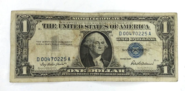 One Dollar Silver Certificate with Blue Seal Series 1957 in Protective Sleeve