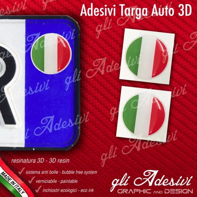 2 Adesivi Stickers bollino 3D Resinato targa Auto Moto Bandiera Italia