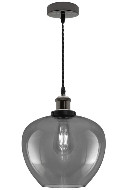 Vintage Smoked Glass Shade Chandelier Pendant Ceiling Home Pub Diner Light M0229