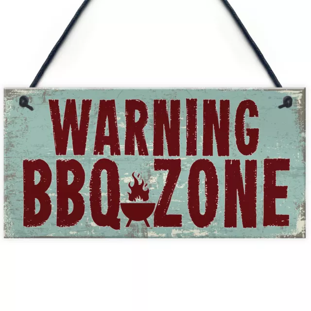 Warning BBQ ZONE Barbecue Garden Bar Kitchen Hanging Wall Plaque Summer Sign