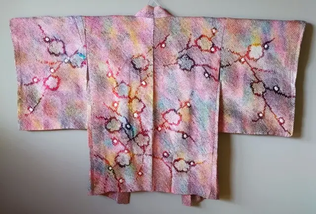 Japanese Kimono Silk Haori Coat Jacket Shibori Multicolor Vintage