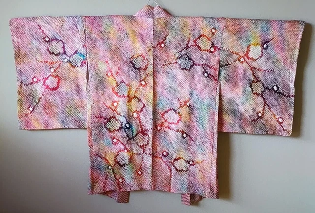 Japanese Kimono Silk Haori Coat Jacket Shibori Multicolor Vintage