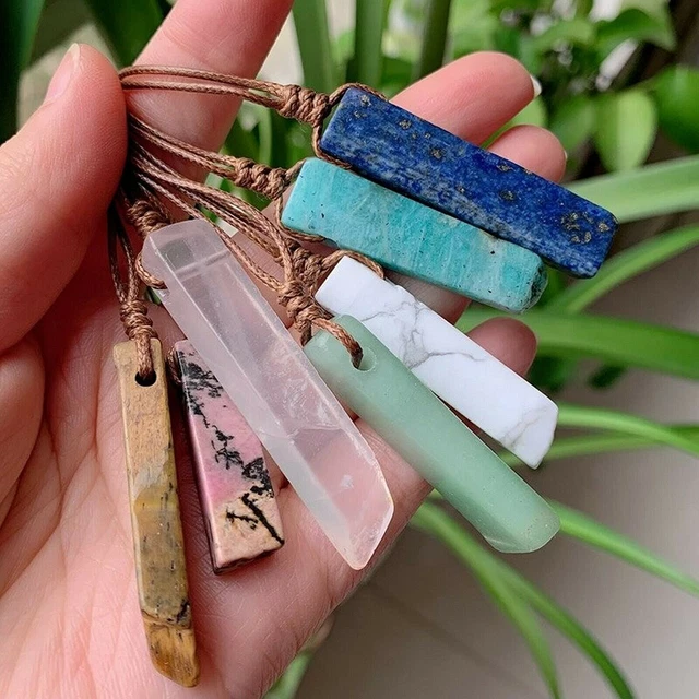 Multi Gemstone Natural Stone Energy w/Rope Chain Necklace Chakra Crystal Pendant 6