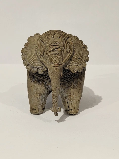 Vintage Dhokra Lost Wax Bronze Elephant Figurine 3" High