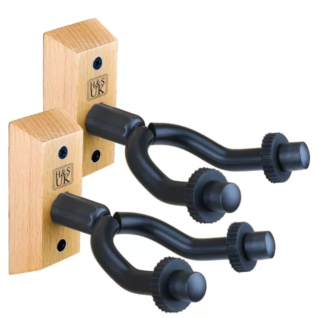 H&S Gitarrenhalter für die Wand - 2er-Pack - Wandhalterung aus Holz mit Gummi