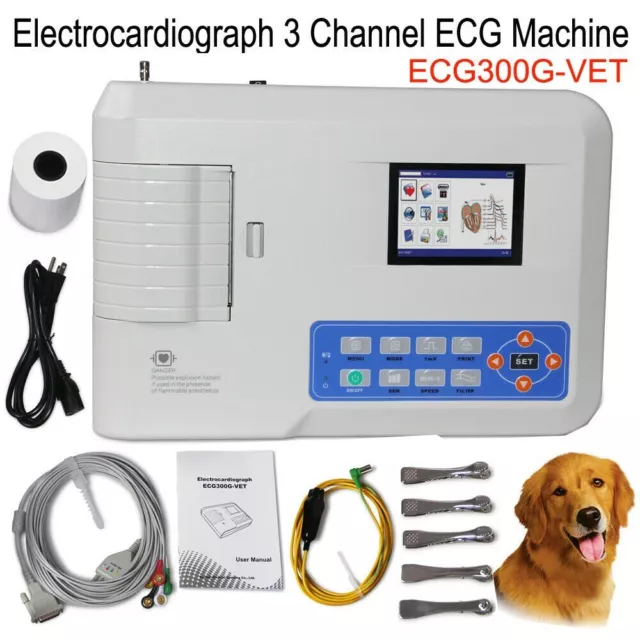 USA Veterinary 3 Channel ECG Machine 12 lead EKG Electrocardiograph ECG300G-VET