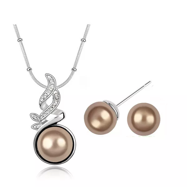 Damenmode simulierte Perle Strasssteine Kristall Halsketten und Ohrringe Set