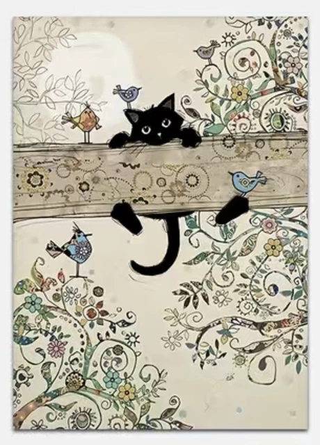 🐈‍⬛Famous Artist -Canvas wall Art. Funny black Cat Climbing Tree. Must L@@k❤️