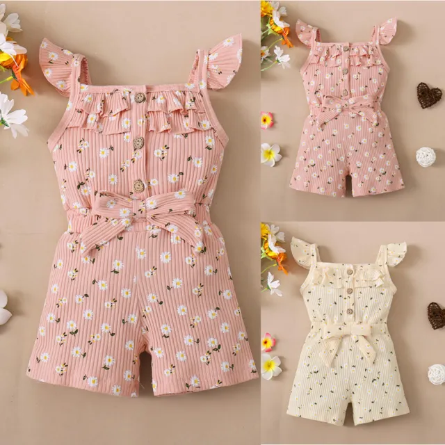 Toddler Baby Girls Ruffle Ribbed Floral Romper Jumpsuit Playsuit Summer Outfits