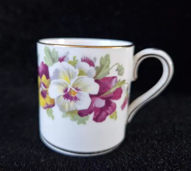 Dainty Vintage Crown Staffordshire Bone China Demitasse Cup "Pansies"