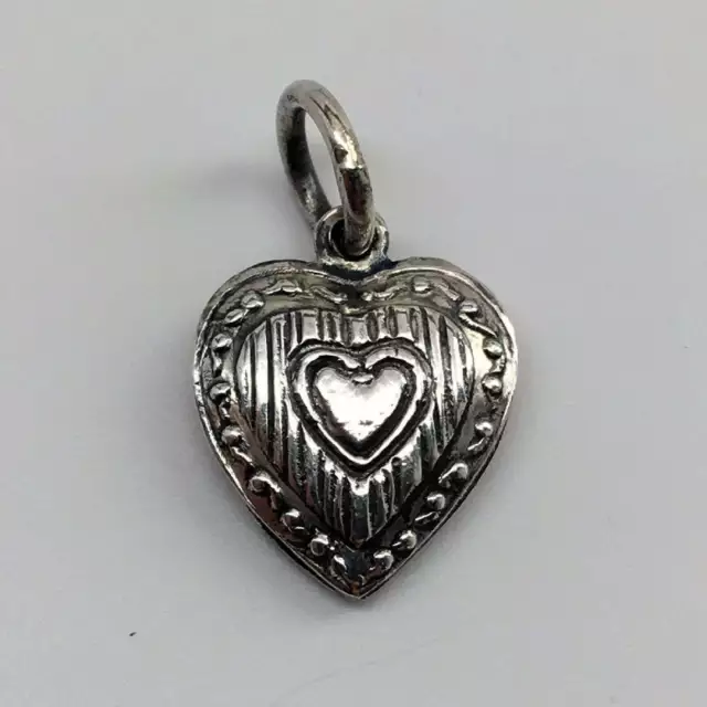 Sterling Silver HEART IN HEART Charm for Bracelet SMALL HEART Pendant PUFFY New