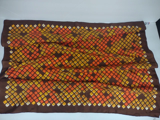 Vintage Jewel Case masonaix Scarf wrap head band retro orange brown silk France