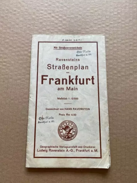 VINTAGE ROAD MAP STREET PLAN FRANKFURT GERMANY Drawn By HANS RAVENSTEIN