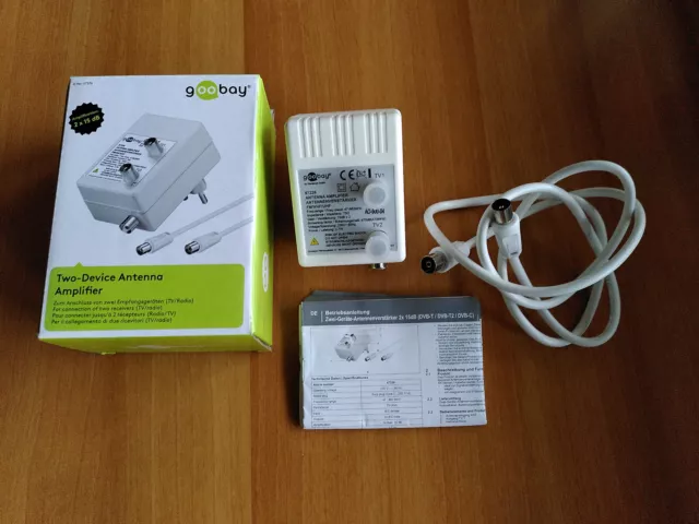 Zweigeräte Antennenverstärker TV/Radio Kabel (DVB-T / DVB-T2 / DVB-C) 2x 15dB