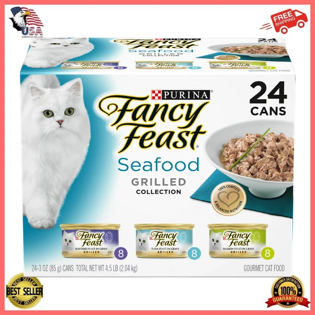 Paquete de variedades de comida húmeda para gatos gourmet para mariscos de fiesta elegante (24) 3 oz.