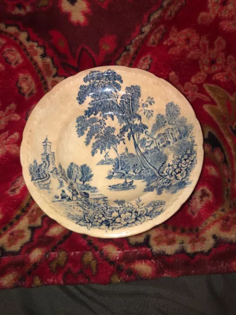 One Swinnertons Ironstone England THE FERRY Blue Soup Bowl 5-1/2 x 1 1/8