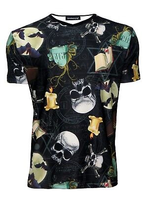 Uomo Gotico Bats On The Luna, Teschi, Pentagramma, Candle, Tomba V-Neck T-Shirt