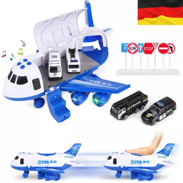 Kinder Auto Spielzeug Transport Flugzeug Spielzeug inkl. 4 Autos 1 Hubschrauber