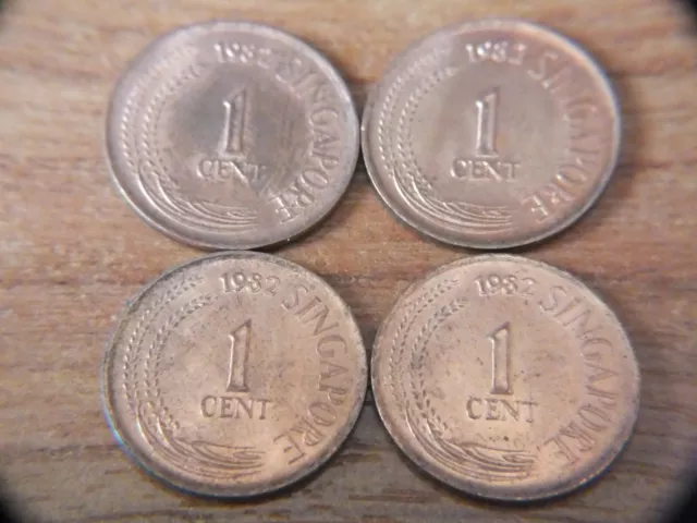 1982 Singapore 1 Cent Coin. X 4 Coins.