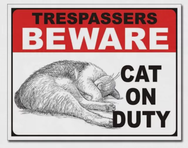 Cat On Duty Metal Tin Sign Protection Home Bar Garage Shop Wall Decor #2215