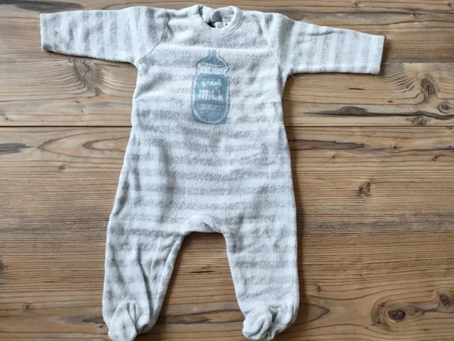 Schlafanzug Gr. 62/68 Zara Baby Junge Frottee Milk Gestreift Grau  mit Füßen