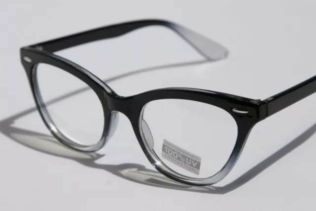 Clear lens 2 tone black frame Super Cat eye chic eyewear mod Sun-Glasses vintage