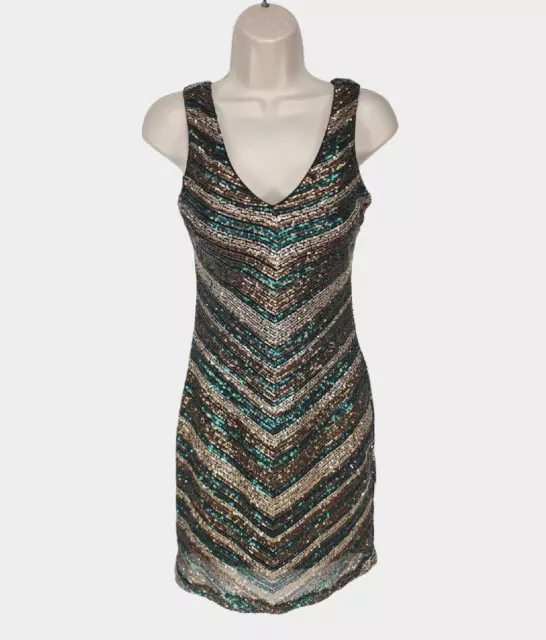 As You Wish Women Junior Size 3 Sheath Mini Dress All Over Sequin Chevron