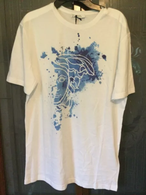 Nwt Versace Collection White Blue Front Logo Short Sleeve T-Shirt Mens Sz M Md