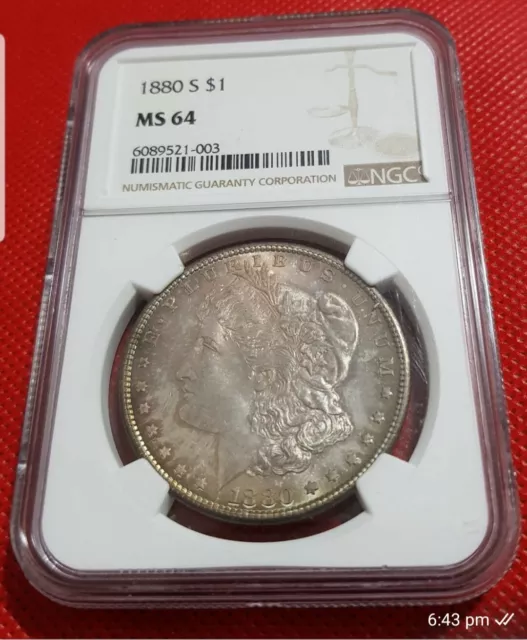 1880s US Morgan  Silver $1 Dollar Coin grated  NGC MS64 Genuine Uncirculated