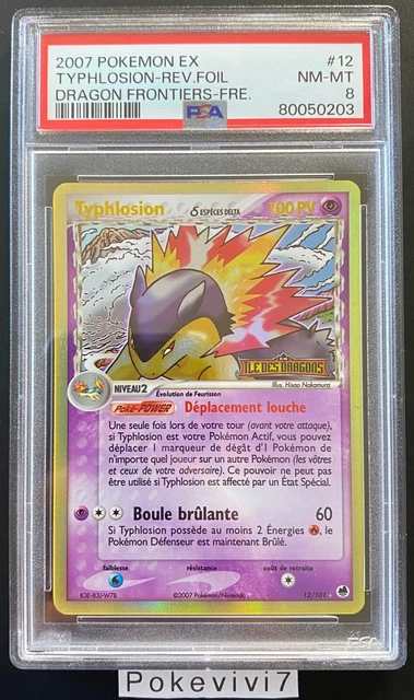 Carte Pokemon TYPLOSION 12/101 Holo REVERSE Bloc EX Ile des Dragons PSA 8 FR