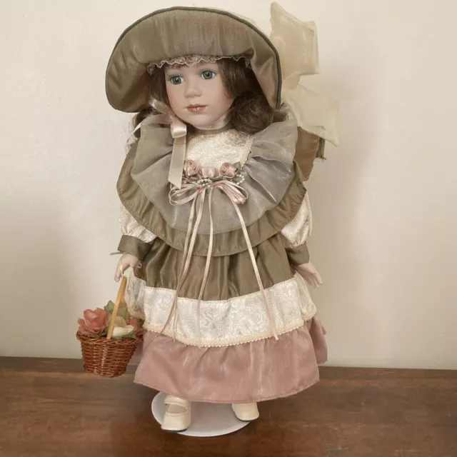 Leonardo Collection Porcelain Doll With Flower Basket 41cms