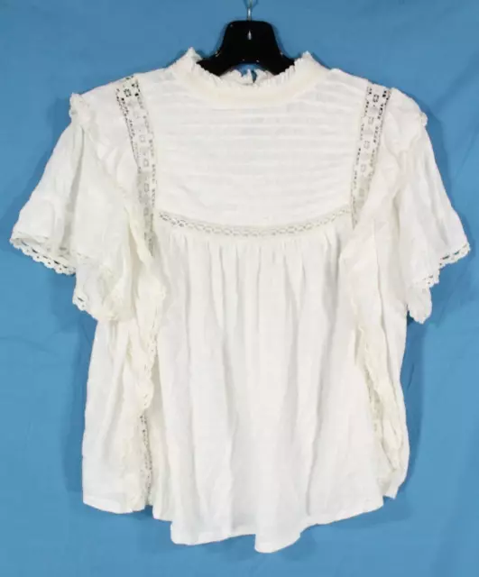 NWT FREE PEOPLE Ivory VICTORIAN STYLE Pleated Lace LE FEMME BLOUSE/TOP Sz M