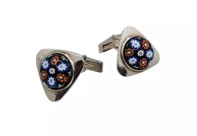 Vintage CAITHNESS JEWELLERY Millefiori Paperweight Sterling Silver Cufflinks