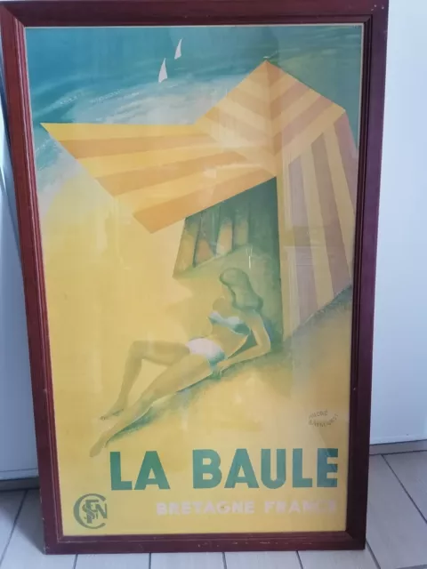 Affiche La Baule SNCF rare model sépia entrecollee sur carton. Bayhourst 1939