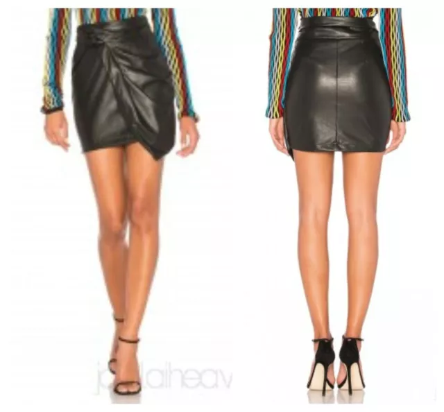 ELLA MOSS SEXY FAUX LEATHER TWISTED DRAPED FRONT MINI SKIRT BLACK  Sz S NEW $158