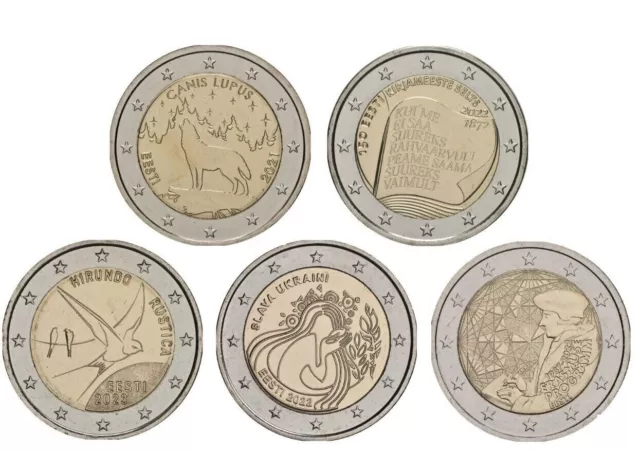 2 Euro Gedenkmünzen Set Estland 5x 2021 2022 2023 2024 unzirkuliert bankfrisch