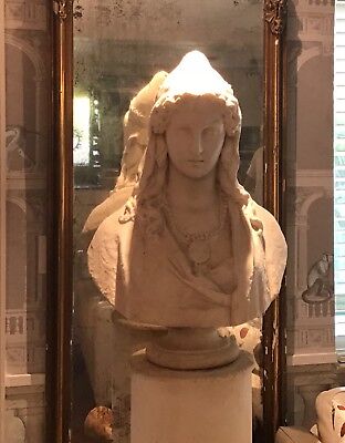 Antique Rare Marble Bust Of Queen Margherita Of Italy With Marble Pedestal C1868