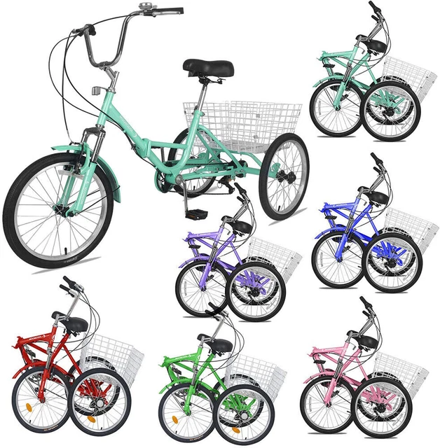 Tricycle Adulte 24 Pouces 3 Roues - 7 Vitesses, Cadre Acier, Charge 120kg Avec Paniers