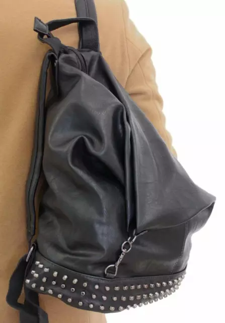 Zaino mare donna borchie borsa a sacco nero zainetto spalla comodo eco pelle zip