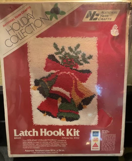 New Christmas Bells Hook Rug National Yarn Crafts latch hook kit X922 18x24”