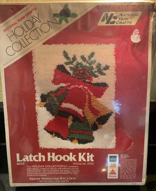 New Christmas Bells Hook Rug National Yarn Crafts latch hook kit X922 18x24”