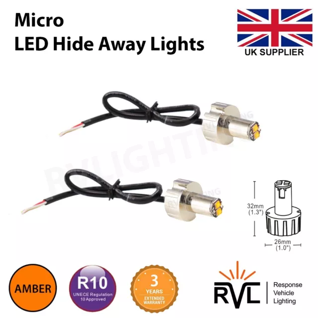 12v, 24v Flashing LED HIDE AWAY LIGHTS, Micro Blast, Small Strobe, Covert, AMBER