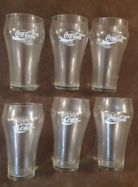 Vintage Set of 6 Coca Cola Soda Glasses 16 oz ENJOY Coke 1980s