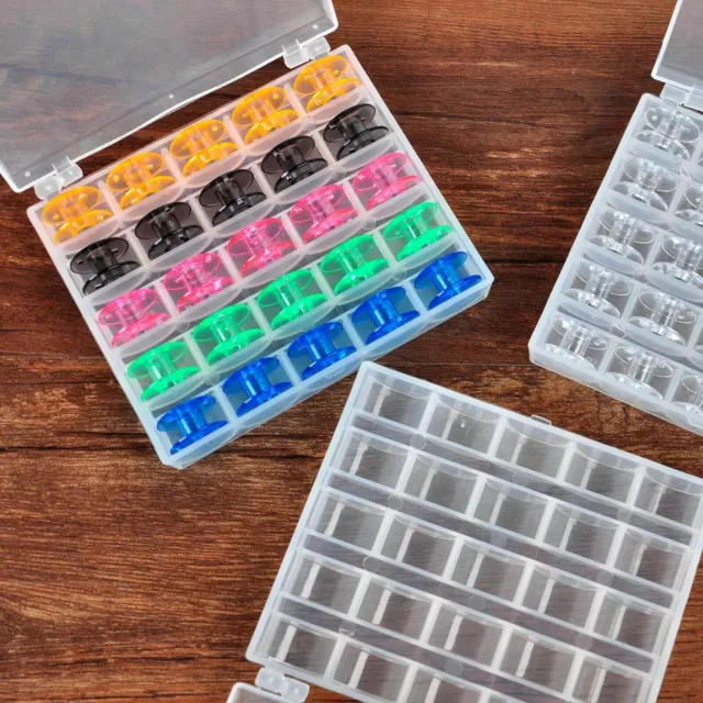 25 carretes bobinas máquina de coser estuche organizador almacenamiento caja colorida/transparente