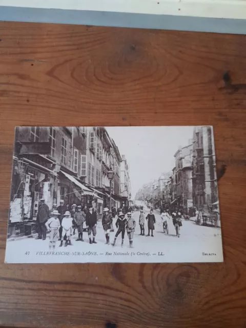 Carte Postale Ancienne Villefranche Sur Saone Rue Nationale Animee Pub Javel