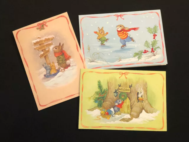 Vintage Hallmark Holiday Charmers Christmas Cards Mouse Bunny NOS w Envelopes