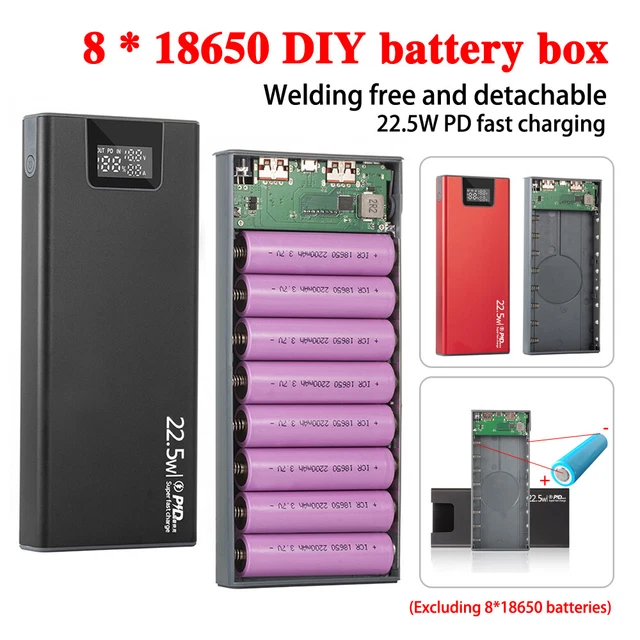 Boîtier Powerbank DIY Pour 21 Piles 18650 - Montage Soi-même, Charge Portable Pour Téléphone - Noir, Modèle D21 (piles Non Incluses)